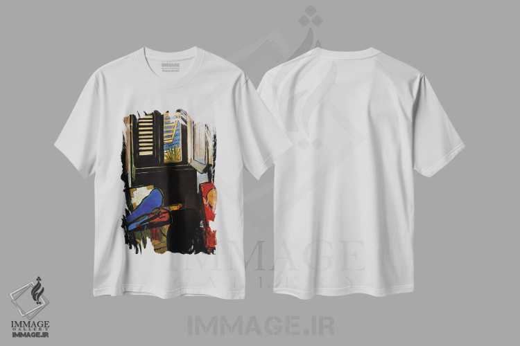 تیشرت طرح دار فضای داخلی با ویولن، هنر فاخر کلاسیک اثر آنری ماتیس | immage.ir