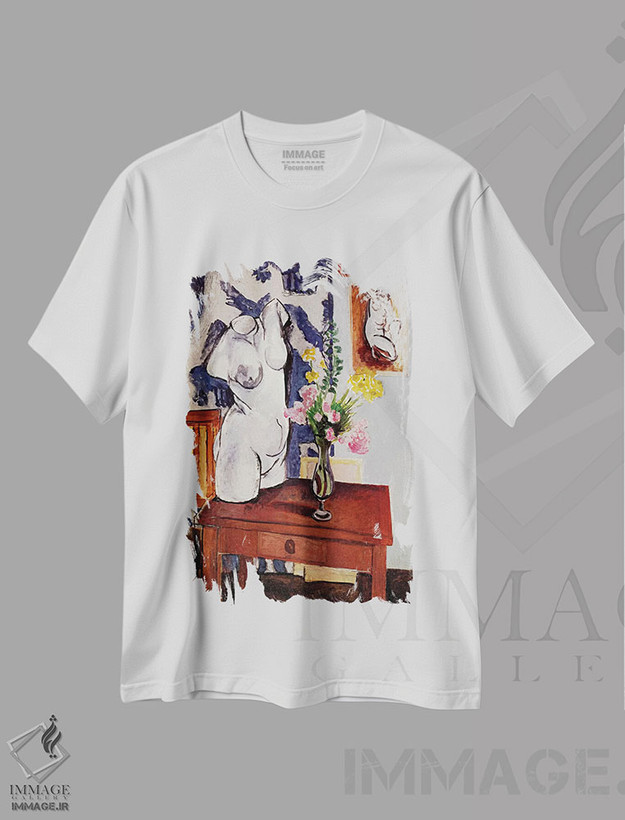 تیشرت طرح دار تنه گچی و دسته گل، هنر فاخر کلاسیک اثر آنری ماتیس | فروشگاه ایماژ