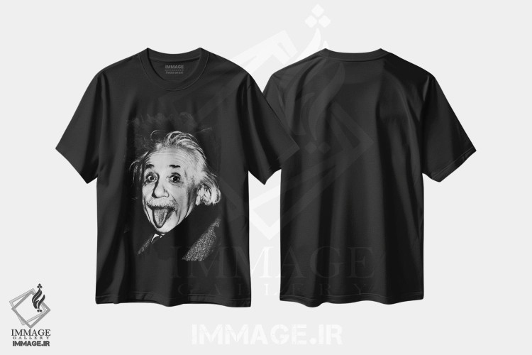 تیشرت طرح دار آلبرت اینشتین، زبان را بیرون آورده، عکاسی سیاه و سفید اثر آرتور ساس | فروشگاه ایماژ
