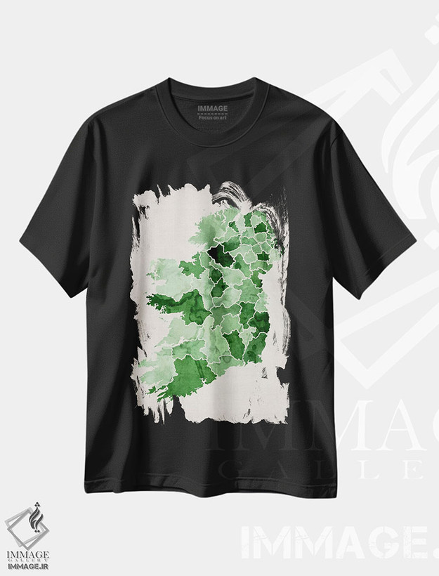 تیشرت طرح دار نقشه آبرنگی ایرلند، آبستره اثر مایکل تامپست | فروشگاه ایماژ