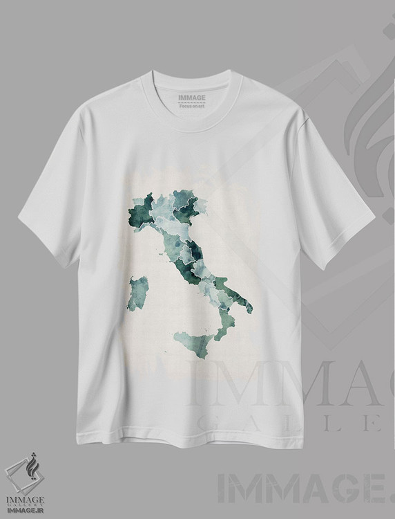 تیشرت طرح دار نقشه آبرنگی ایتالیا، آبستره اثر مایکل تامپست | فروشگاه ایماژ