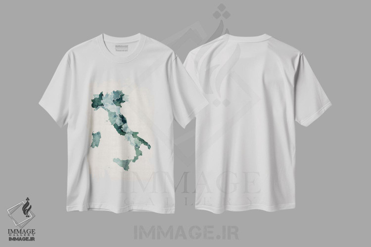 تیشرت طرح دار نقشه آبرنگی ایتالیا، آبستره اثر مایکل تامپست | فروشگاه ایماژ