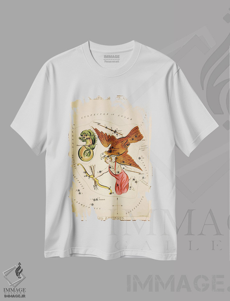 تیشرت طرح دار دلفین، پیکان، عقاب و آنتینوس، تزئینی اثر سیدنی هال | فروشگاه ایماژ