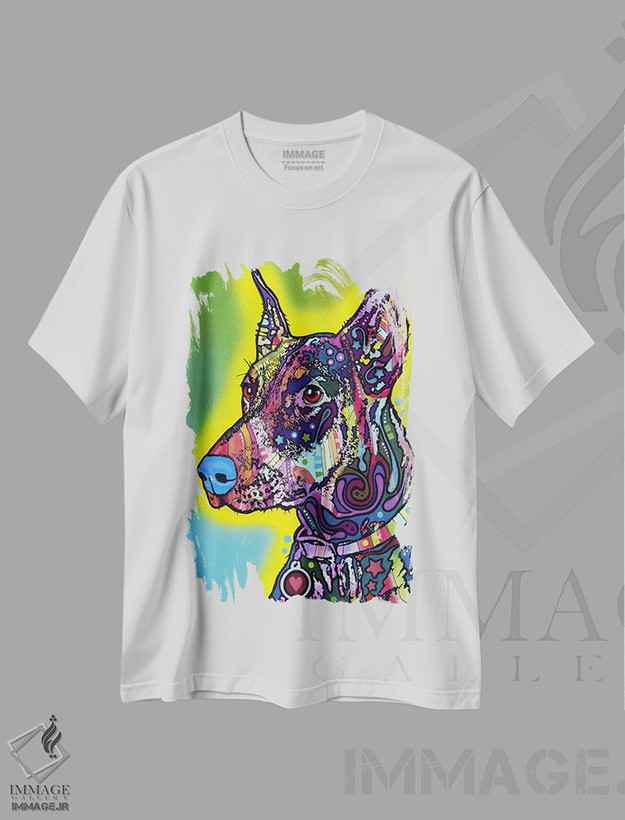 تیشرت طرح دار دوبرمن، مدیوم اثر دین روسو | فروشگاه ایماژ