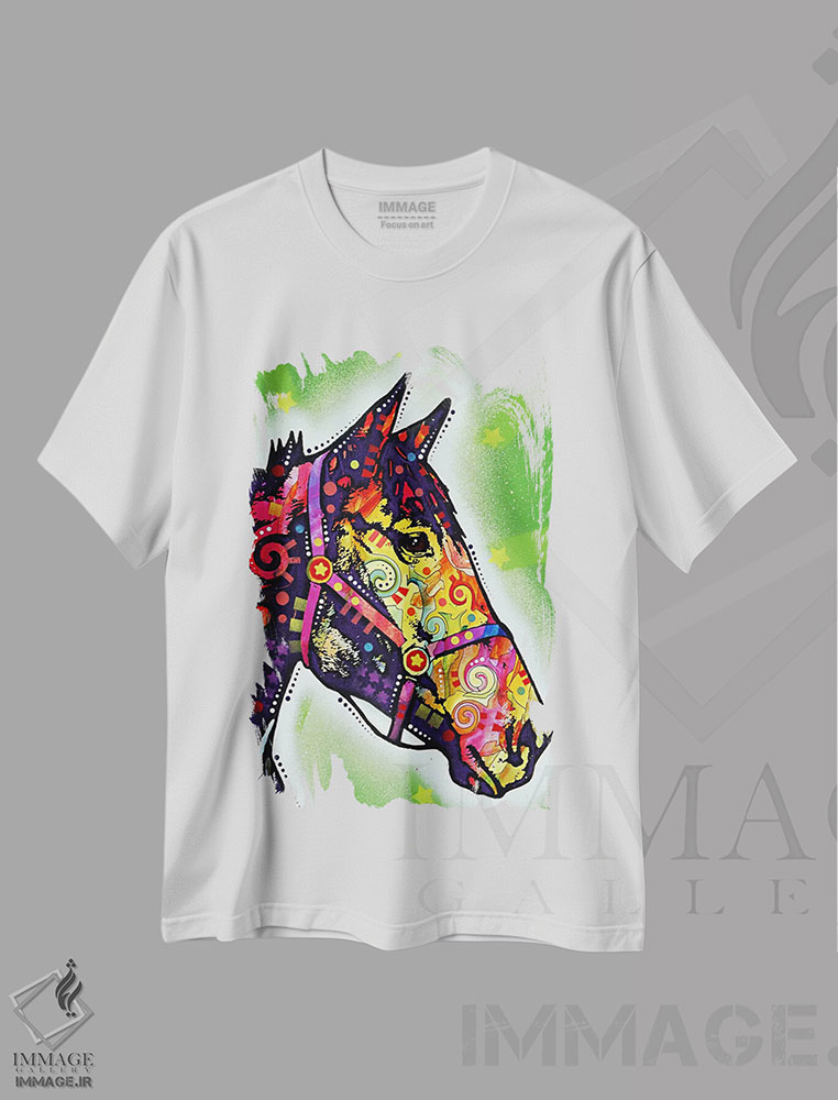 تیشرت طرح دار اسب، مدیوم اثر دین روسو | فروشگاه ایماژ