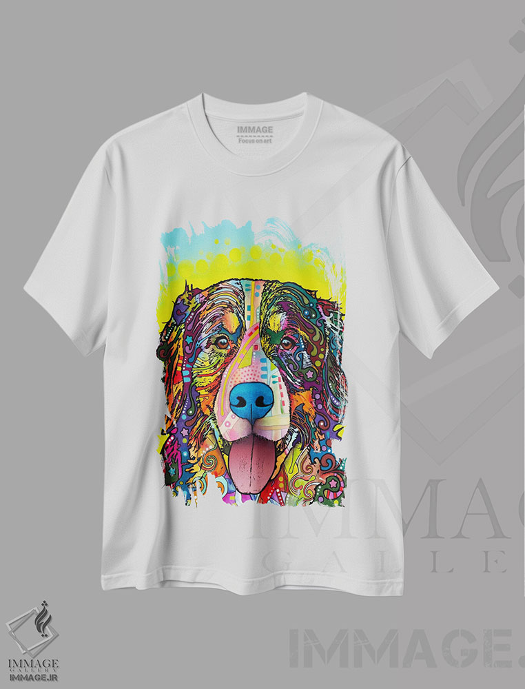 تیشرت طرح دار سگ کوهستانی برن، مدیوم اثر دین روسو | فروشگاه ایماژ