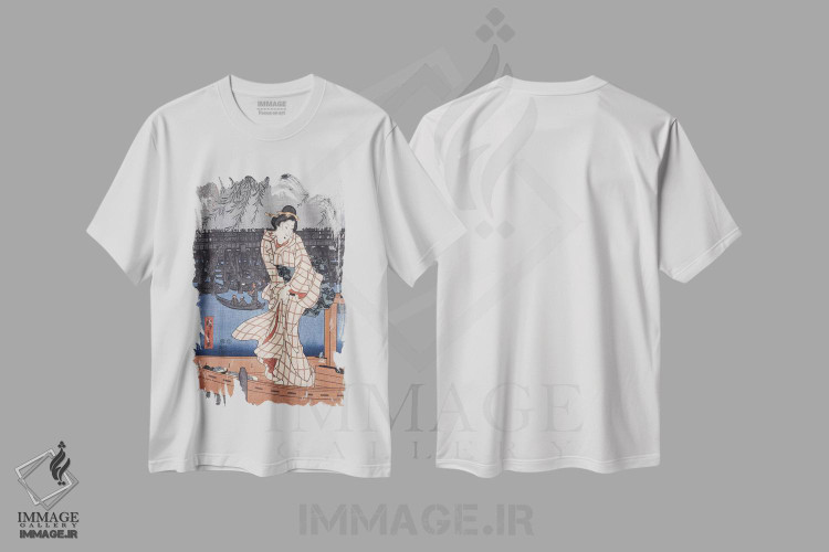 تیشرت طرح دار خنکی عصر و آتش بازی بزرگ در ریوگوکو، دکور آسیایی اثر اوتاگاوا هیروشگه | immage.ir