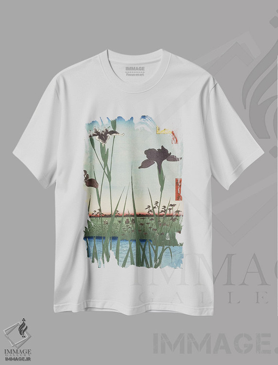 تیشرت طرح دار باغ زنبق هوریکیری، دکور آسیایی اثر اوتاگاوا هیروشگه | فروشگاه ایماژ