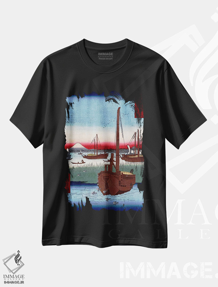 تیشرت طرح دار دریا نزدیکی تسکودا در ادو، دکور آسیایی اثر اوتاگاوا هیروشگه | immage.ir