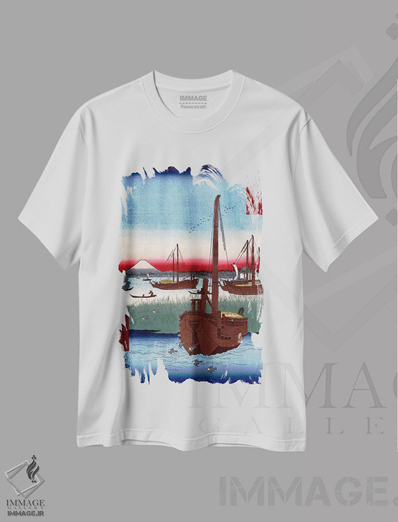 تیشرت طرح دار دریا نزدیکی تسکودا در ادو، دکور آسیایی اثر اوتاگاوا هیروشگه | فروشگاه ایماژ