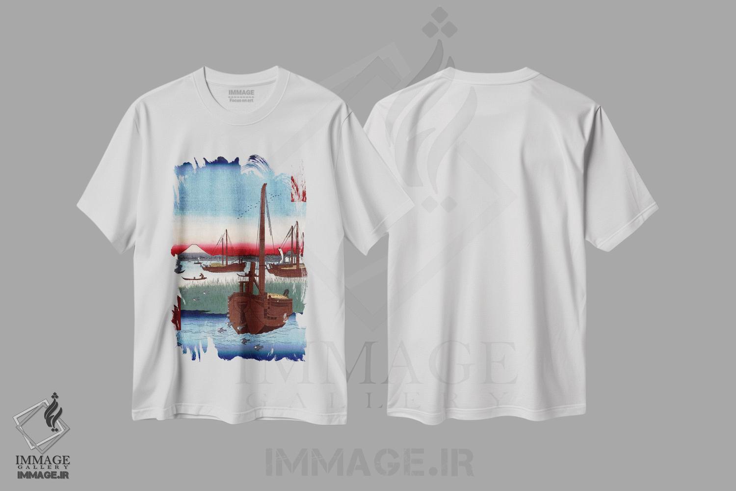 تیشرت طرح دار دریا نزدیکی تسکودا در ادو، دکور آسیایی اثر اوتاگاوا هیروشگه | فروشگاه ایماژ