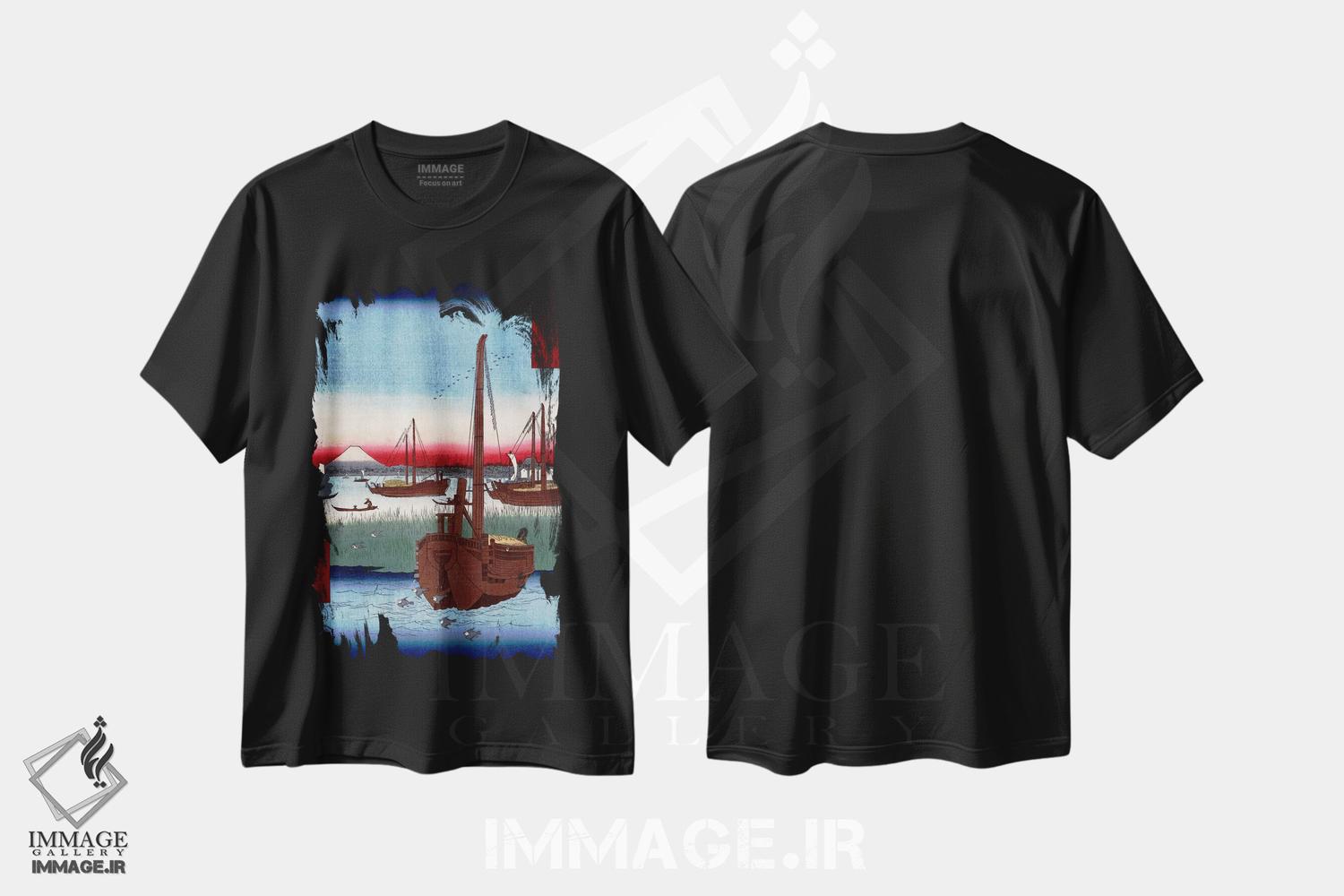تیشرت طرح دار دریا نزدیکی تسکودا در ادو، دکور آسیایی اثر اوتاگاوا هیروشگه | immage.ir
