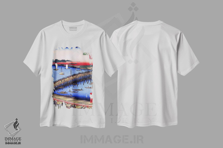 تیشرت طرح دار پل ریوگوکو و حاشیه رود بزرگ، دکور آسیایی اثر اوتاگاوا هیروشگه | فروشگاه ایماژ