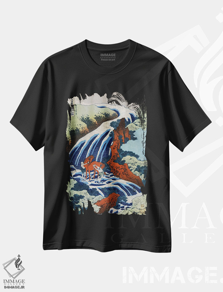 تیشرت طرح دار آبشار شستن اسب یوشیتسونه در واشو یوشینو، دکور آسیایی اثر کاتسوشیکا هوکوسای | فروشگاه ایماژ