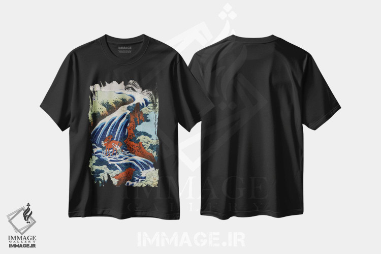 تیشرت طرح دار آبشار شستن اسب یوشیتسونه در واشو یوشینو، دکور آسیایی اثر کاتسوشیکا هوکوسای | فروشگاه ایماژ