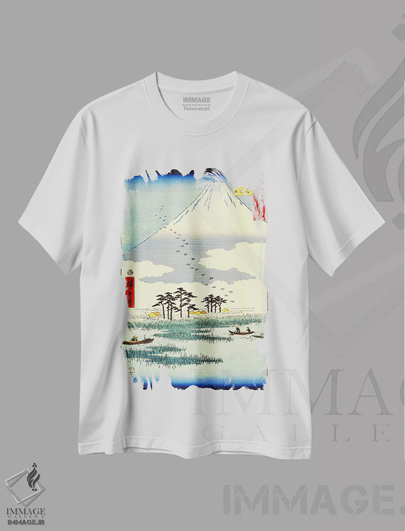 تیشرت طرح دار یوشیوارا، جزایر شناور در باتلاق فوجی، دکور آسیایی اثر اوتاگاوا هیروشگه | immage.ir
