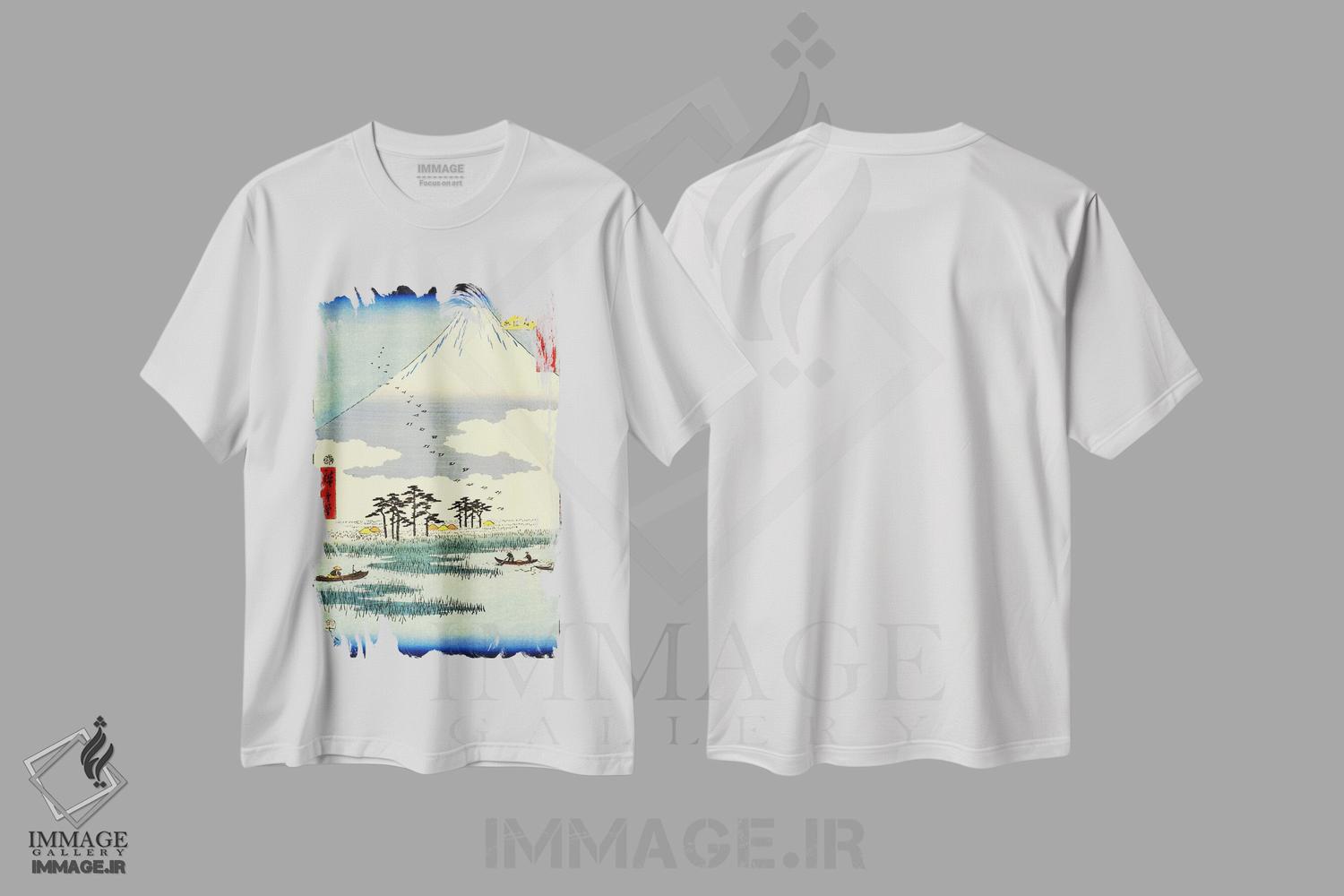 تیشرت طرح دار یوشیوارا، جزایر شناور در باتلاق فوجی، دکور آسیایی اثر اوتاگاوا هیروشگه | immage.ir