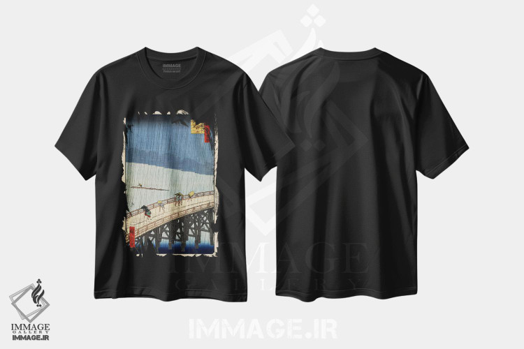 تیشرت طرح دار رگبار ناگهانی بر پل اوهاشی و آتاکه، هنر فاخر کلاسیک اثر اوتاگاوا هیروشگه | فروشگاه ایماژ