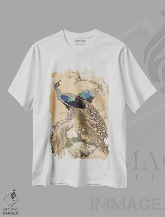 تیشرت طرح دار یک جفت طاووس در بهار، دکور آسیایی اثر ایماو کینن | immage.ir