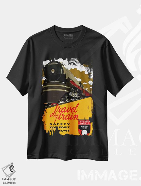 تیشرت طرح دار پوستر تبلیغاتی قدیمی سفر با قطار، وینتیج و رترو اثر هنرمند ناشناس | immage.ir
