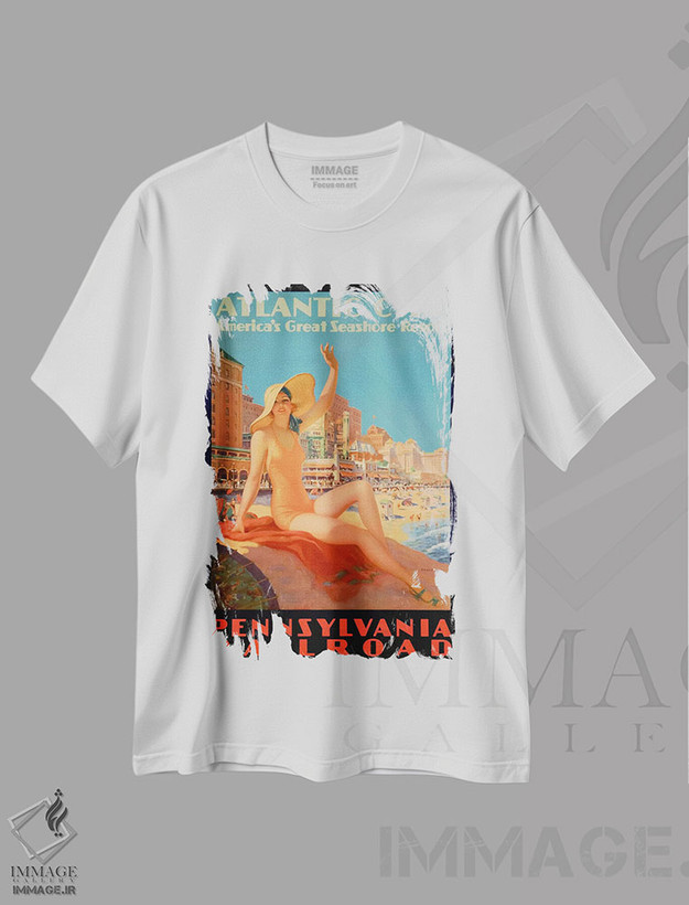 تیشرت طرح دار خط حمام شهری آتلانتیک سیتی، وینتیج و رترو اثر کلکسیون اپل وینتج | فروشگاه ایماژ