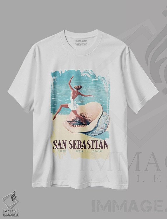 تیشرت طرح دار سن سباستین، دکور ساحلی اثر کلکسیون اپل وینتج | فروشگاه ایماژ