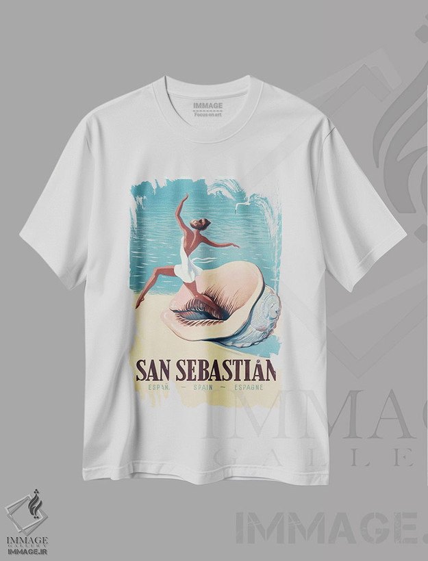 تیشرت طرح دار سن سباستین، دکور ساحلی اثر کلکسیون اپل وینتج | فروشگاه ایماژ