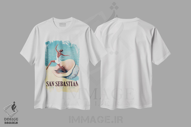 تیشرت طرح دار سن سباستین، دکور ساحلی اثر کلکسیون اپل وینتج | فروشگاه ایماژ