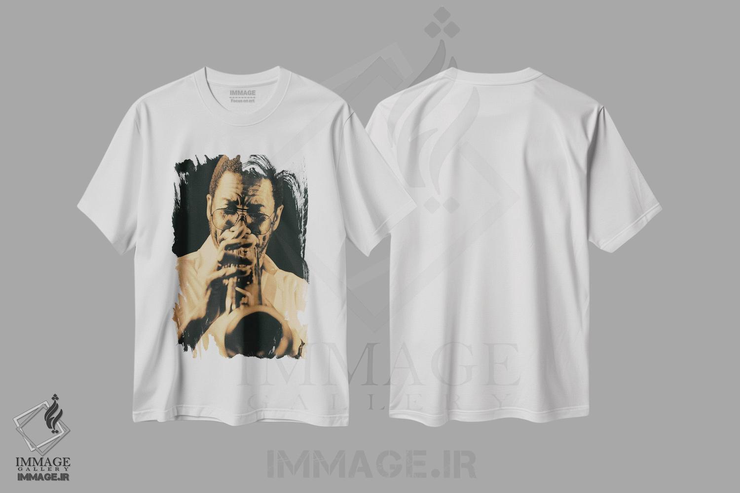 تیشرت طرح دار نوازندهٔ ترومپت جَز، هنر آمریکایی آفریقایی تبار اثر هنرمند ناشناس | فروشگاه ایماژ