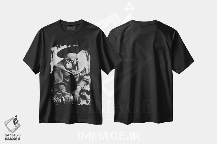 تیشرت طرح دار میمون با لباس فارغ التحصیلی، عکاسی سیاه و سفید اثر هنرمند ناشناس | فروشگاه ایماژ