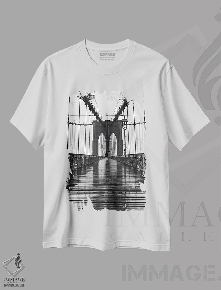 تیشرت طرح دار پل بروکلین، هنر تزئینی سیاه و سفید اثر کریستوفر بلیس | فروشگاه ایماژ