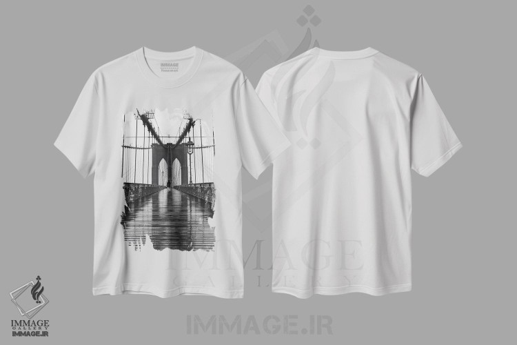 تیشرت طرح دار پل بروکلین، هنر تزئینی سیاه و سفید اثر کریستوفر بلیس | فروشگاه ایماژ