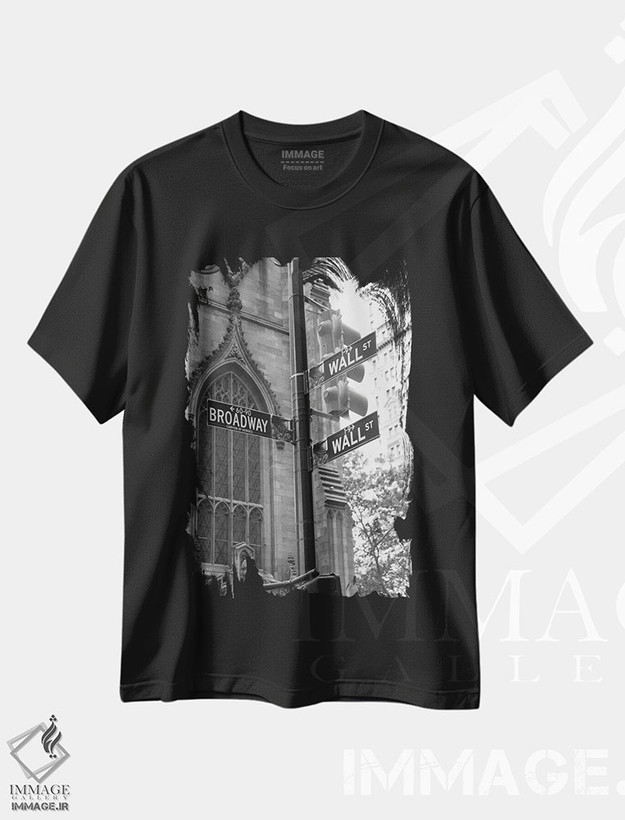 تیشرت طرح دار تابلوهای خیابان وال، عکاسی سیاه و سفید اثر کریستوفر بلیس | فروشگاه ایماژ