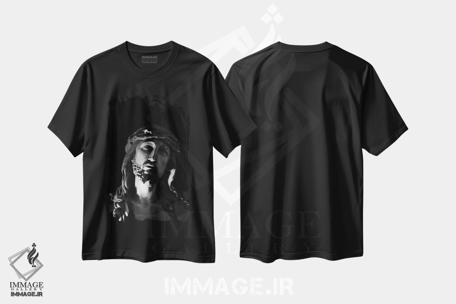 تیشرت طرح دار مجسمهٔ عیسی مسیح، عکاسی سیاه و سفید اثر هنرمند ناشناس | immage.ir