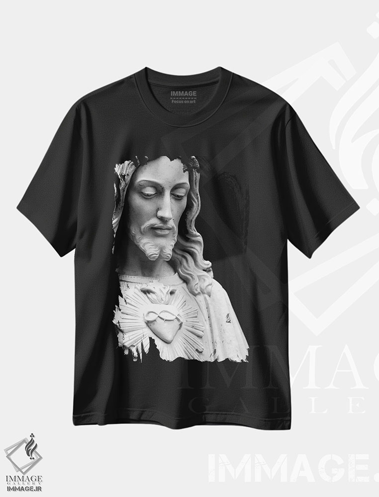تیشرت طرح دار عیسی مسیح، عکاسی سیاه و سفید اثر هنرمند ناشناس | immage.ir