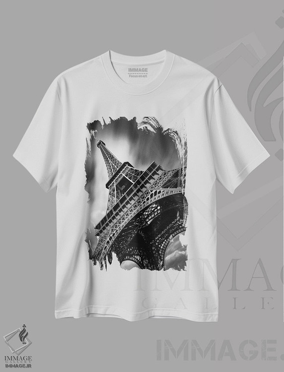 تیشرت طرح دار مطالعه ای بر برج ایفل ۲، هنر تزئینی سیاه و سفید اثر موایسس لوی | فروشگاه ایماژ