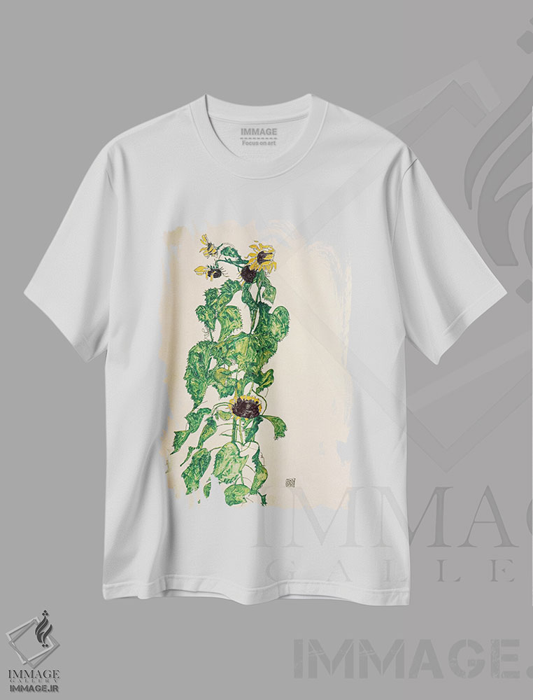تیشرت طرح دار آفتابگردان ها ۲، هنر فاخر کلاسیک اثر اگون شیله | فروشگاه ایماژ
