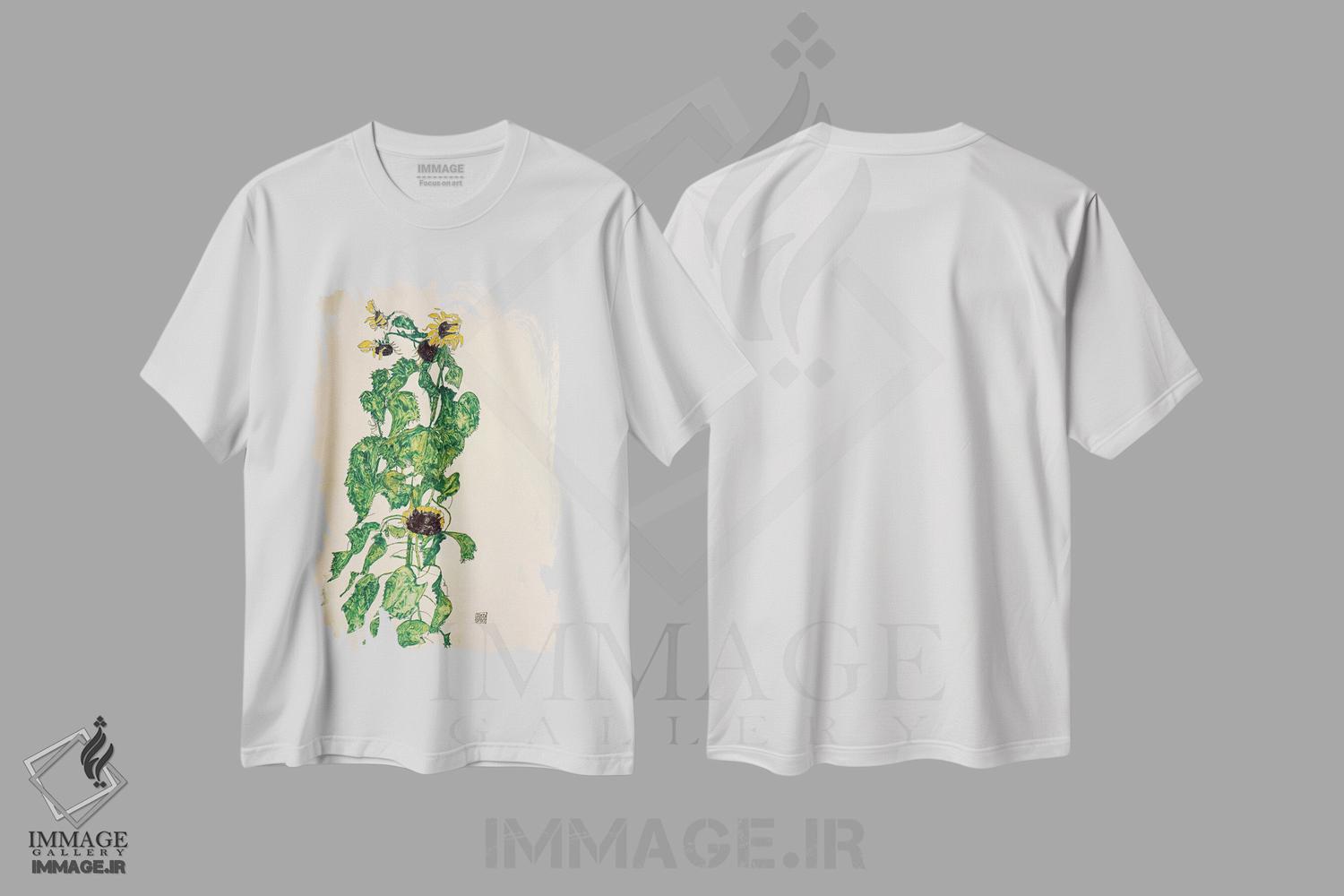 تیشرت طرح دار آفتابگردان ها ۲، هنر فاخر کلاسیک اثر اگون شیله | فروشگاه ایماژ