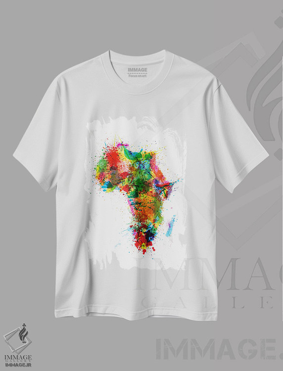 تیشرت طرح دار نقشهٔ آفریقا با پاشش رنگ، آبستره اثر مایکل تامپست | فروشگاه ایماژ