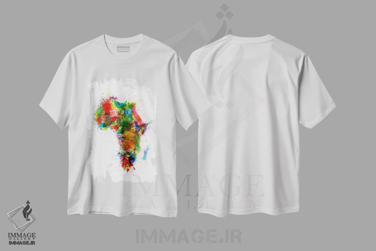 تیشرت طرح دار نقشهٔ آفریقا با پاشش رنگ، آبستره اثر مایکل تامپست | فروشگاه ایماژ