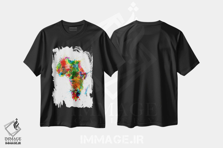 تیشرت طرح دار نقشهٔ آفریقا با پاشش رنگ، آبستره اثر مایکل تامپست | immage.ir