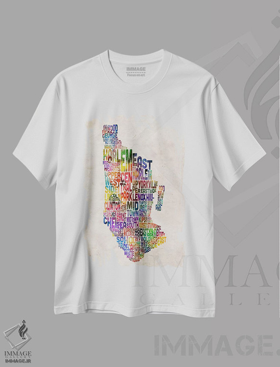 تیشرت طرح دار نقشهٔ تایپوگرافی منهتن نیویورک، آبستره اثر مایکل تامپست | immage.ir