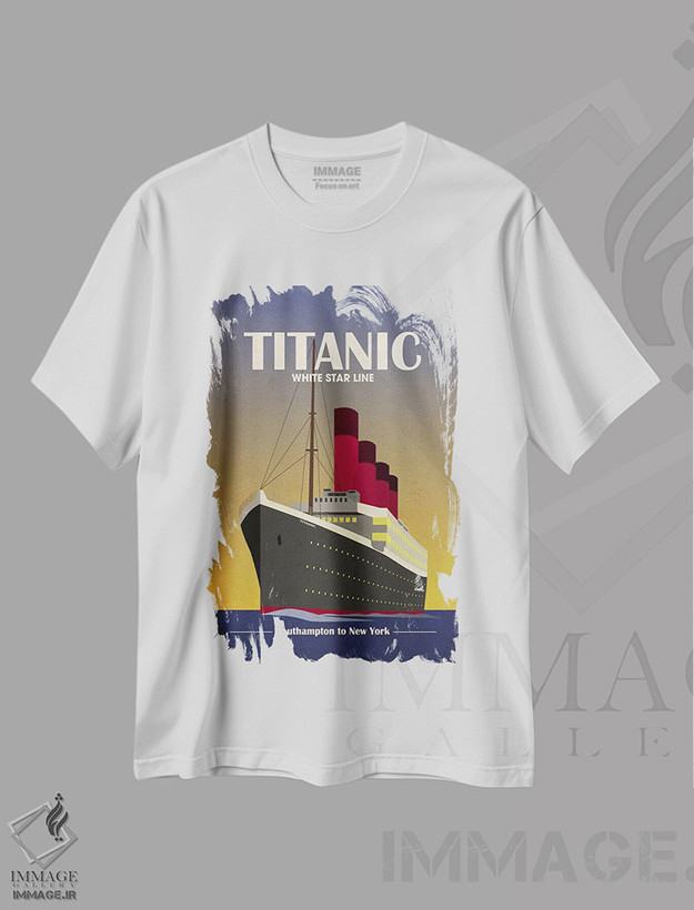 تیشرت طرح دار کشتی اقیانوس پیمای تایتانیک، آرت دکو اثر مایکل تامپست | فروشگاه ایماژ
