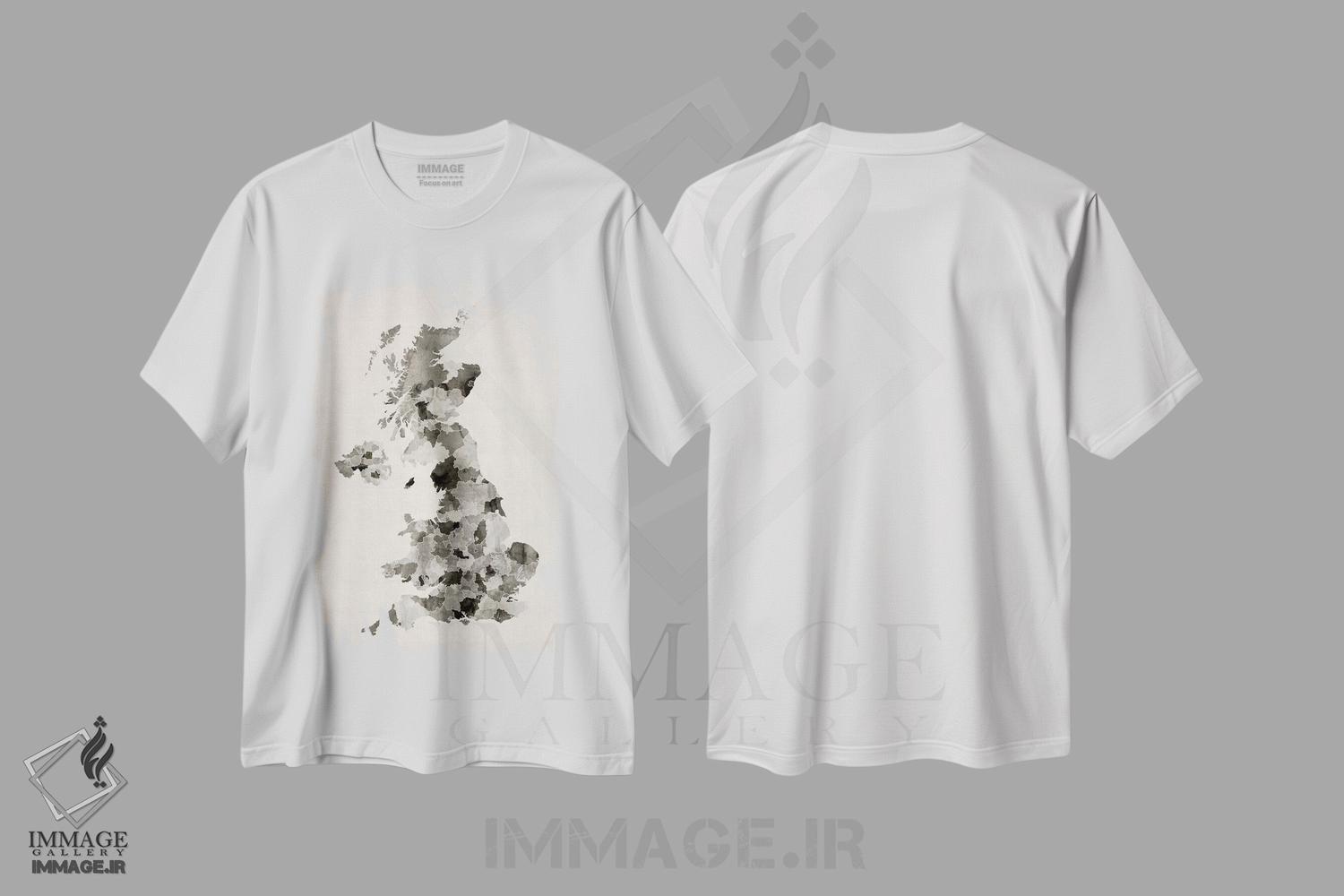 تیشرت طرح دار نقشهٔ بریتانیا با آبرنگ، آبستره اثر مایکل تامپست | فروشگاه ایماژ