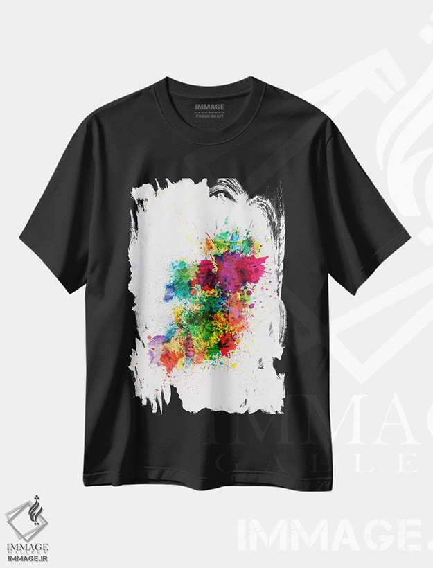 تیشرت طرح دار نقشهٔ ایرلند با پاشش رنگ، آبستره اثر مایکل تامپست | فروشگاه ایماژ