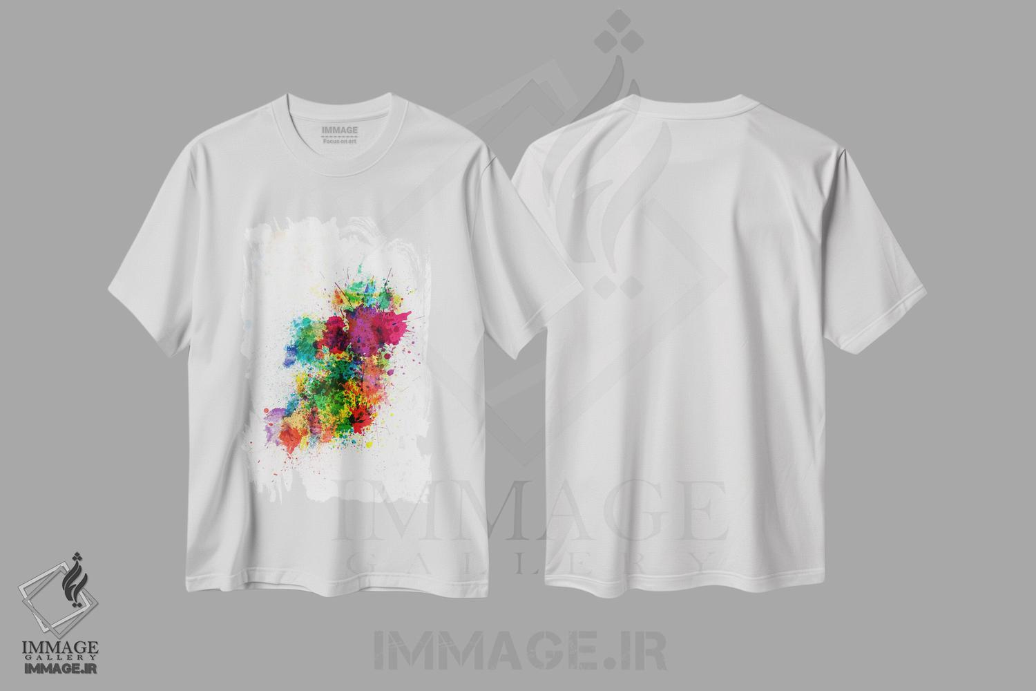 تیشرت طرح دار نقشهٔ ایرلند با پاشش رنگ، آبستره اثر مایکل تامپست | immage.ir