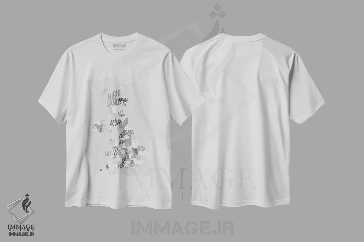 تیشرت طرح دار نقشهٔ متنی شهرستان های بریتانیا، آبستره اثر مایکل تامپست | فروشگاه ایماژ