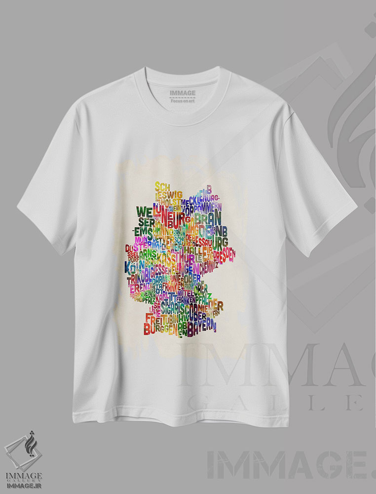 تیشرت طرح دار نقشهٔ متنی آلمان ۳، آبستره اثر مایکل تامپست | immage.ir