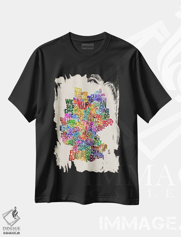 تیشرت طرح دار نقشهٔ متنی آلمان ۳، آبستره اثر مایکل تامپست | فروشگاه ایماژ