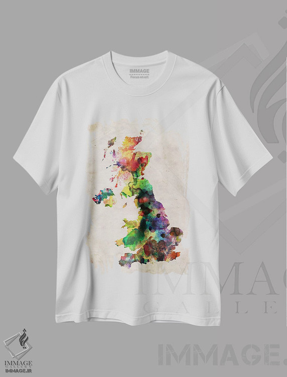تیشرت طرح دار نقشهٔ پادشاهی متحد با آبرنگ، آبستره اثر مایکل تامپست | فروشگاه ایماژ